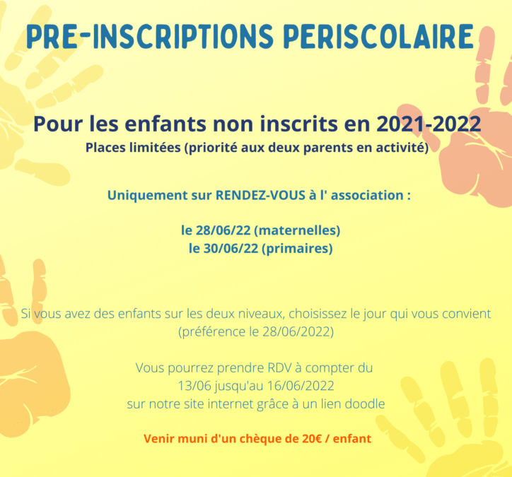 Pré-inscriptions périscolaire pour les enfants non inscrits en 2021-2022
